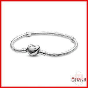 Sterling Silver Snake Chain Bracelet 18cm Heart Clasp Charm